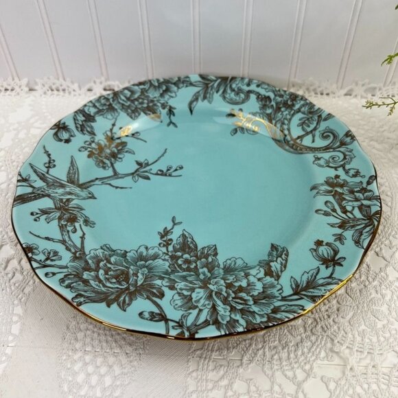 222 Fifth Adelaide Turquoise Gold Serving Charger Platter Scalloped Edge 10.75" - Picture 1 of 7